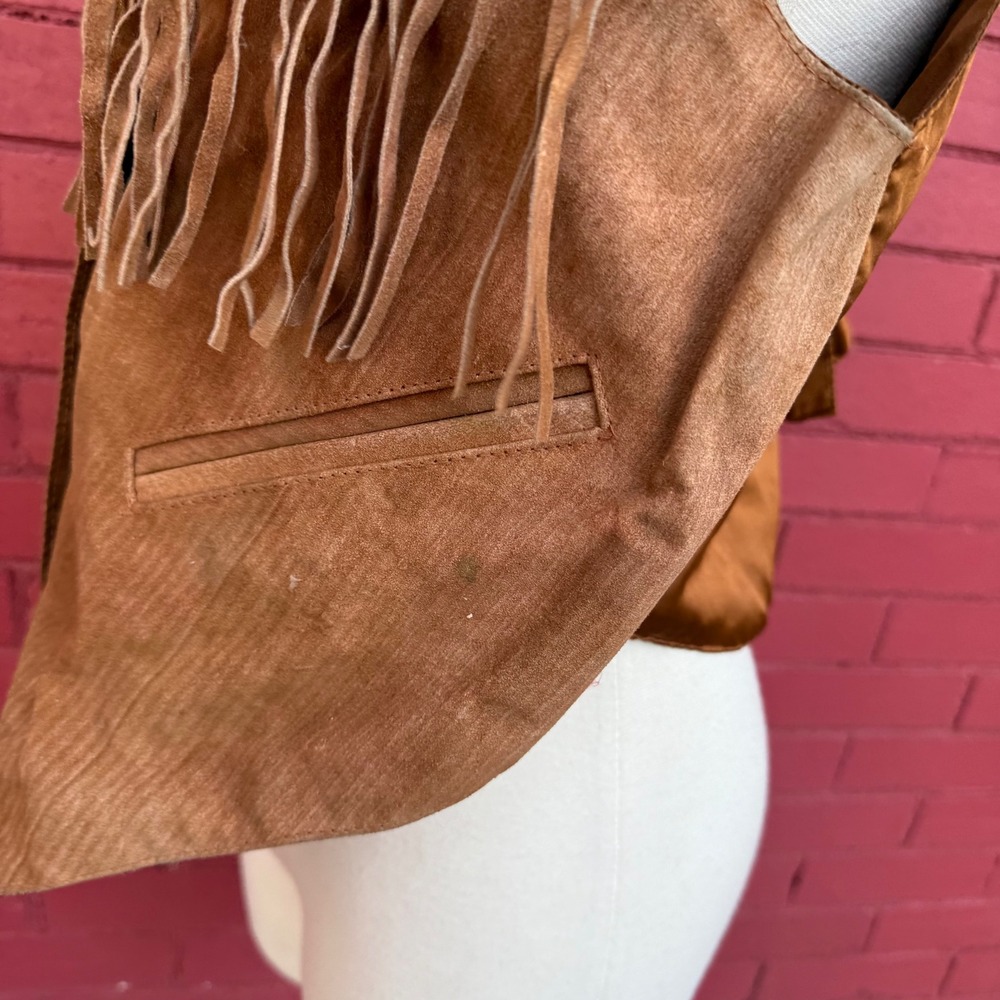 Vtg Mona Mode Suede Fringe Vest Womens Medium Brown Western Boho Cowboy Hippie - Picture 6 of 10